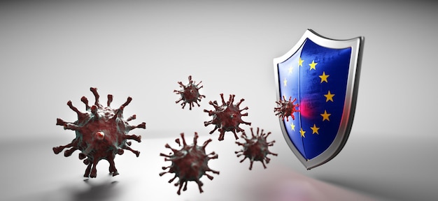 Shield in EU European Union flag protect from coronavirus COVID19