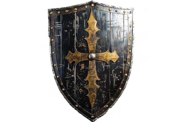 Photo shield from the middle ages dark ages knight shield isolated on white backdrop generative ai