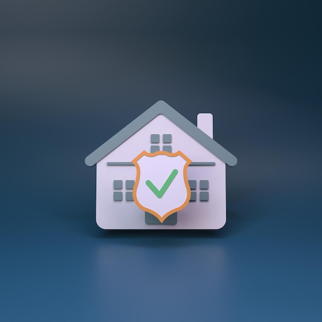 Shield and house Real estate protection concept 3d render