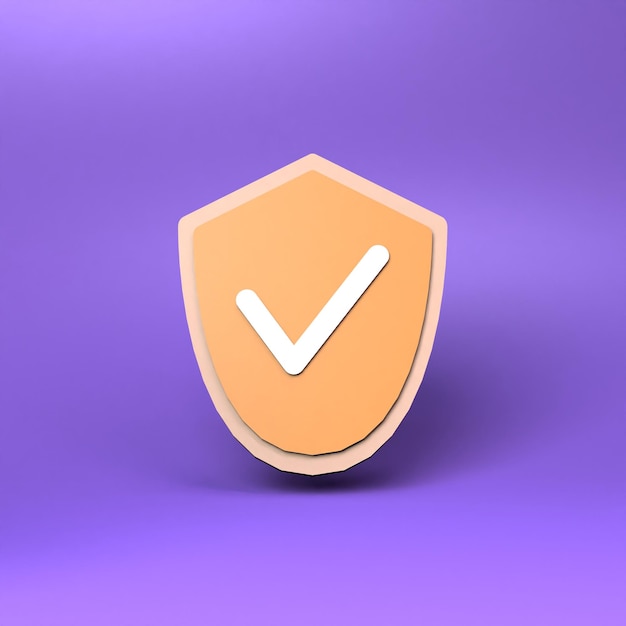 Shield icon with check mark Data protection 3d render illustration