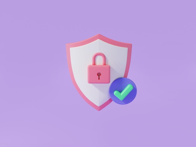 Shield protection icon with padlock and check mark Security Protection guard shield cyber security safety password security private Security Concept 3d icon minimal render illustration