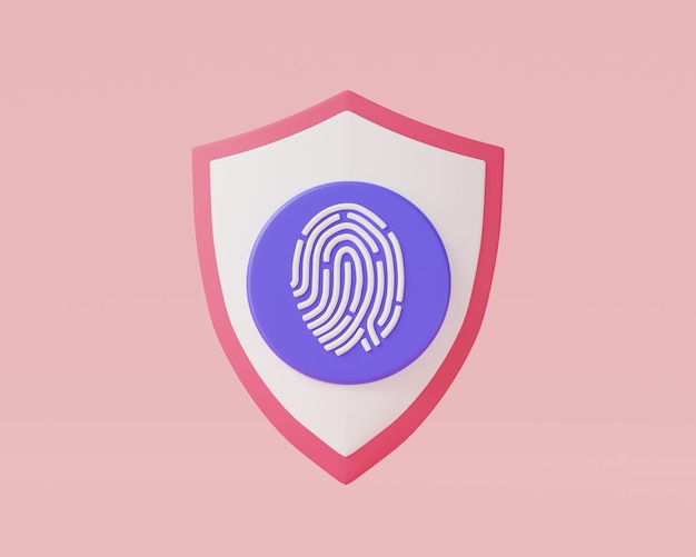 Shield protection with checkmark and Fingerprint privacy security finger digital security modern shield safety password security fingerprint scanning Security Concept 3d render illustration