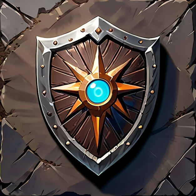 a shield with a blue button on it that says  blue