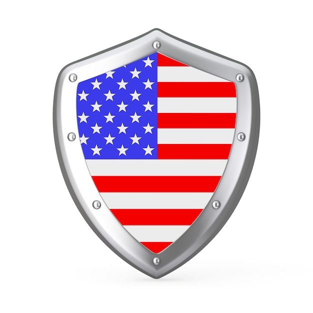 Shield with Flag of USA on a white background. 3d Rendering