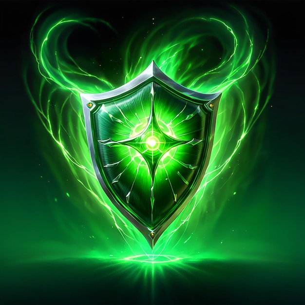 a shield with a green shield and a green heart that says shield