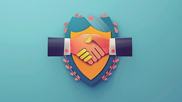 Photo a shield with a man shaking hands with a blue background