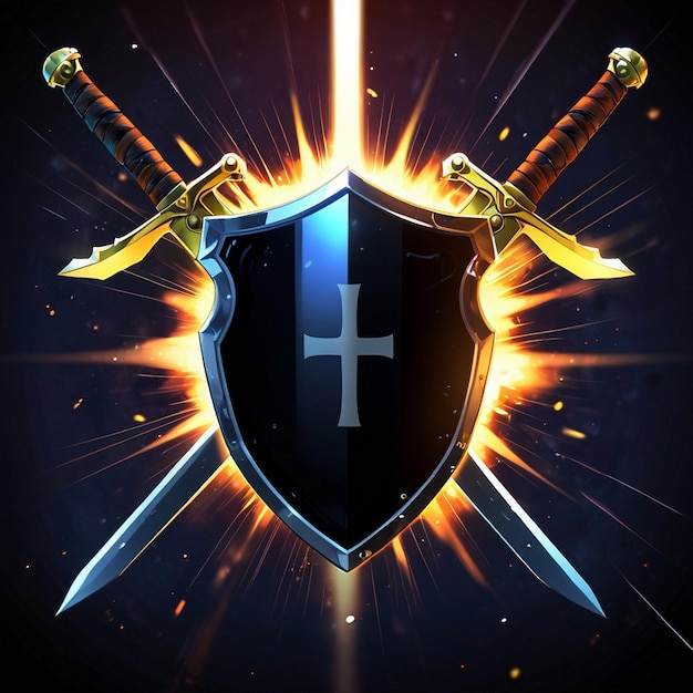 Photo a shield with a sword and a shield with the letter h on it