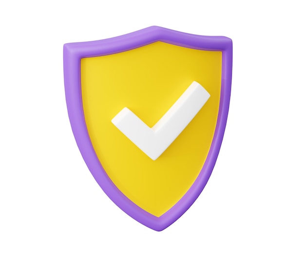 Shield with tick 3d render security and safety concept with check mark on shield