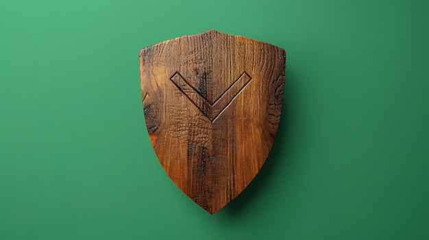 Photo a shield with a wooden shield that says quot v quot on it