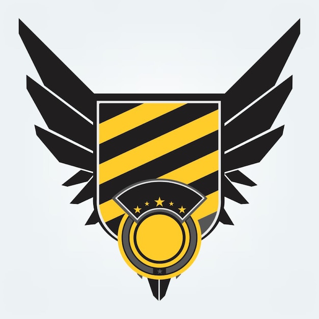 a shield with a yellow and black stripe