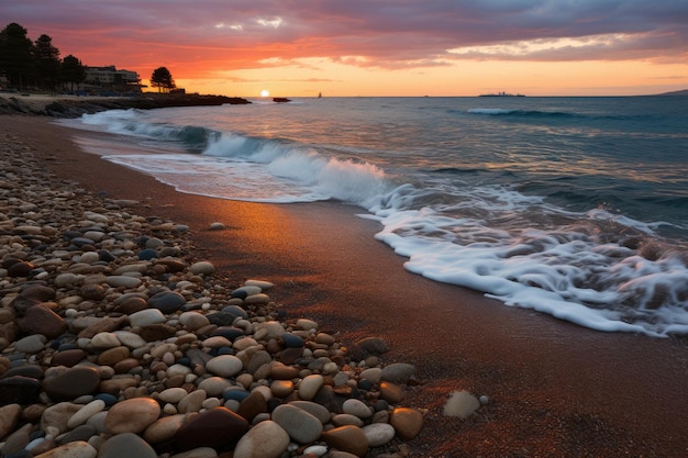 The shifting of day and night over huge stones on a duskstreaked beach Incredible excursion durin