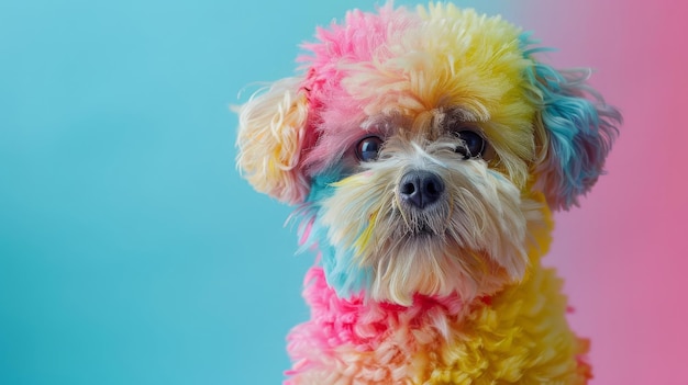 A Shih Tzu made entirely of colorful gummy candies with a sweet and playful expression showcasing a rainbow of candy textures and colors