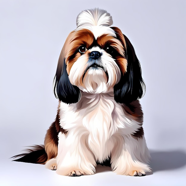 Shih Tzu Sitting on White Background Looking at Camera