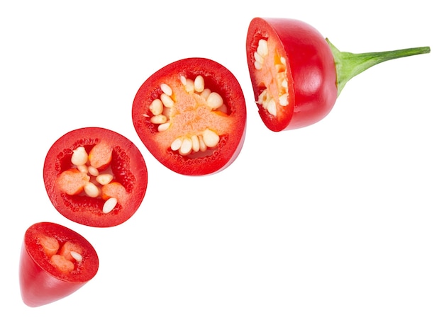 Shili pepper isolated on a white background Pepper cut into pieces clipping path