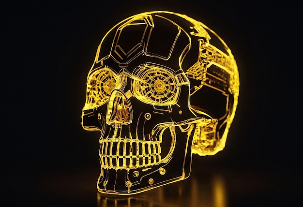 Shimmering Cybernetic Crystal Skull in Digital Rendering