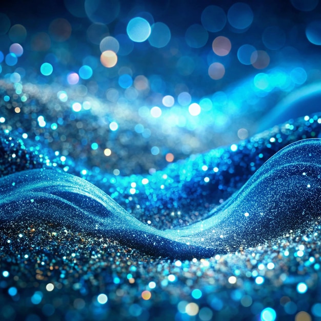 Photo shimmering flow glitter wave blur blue color paint shiny glowing twinkle particles texture dark abstract magical art background