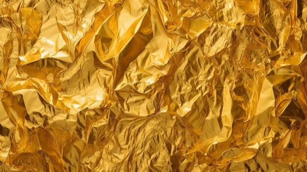 Shimmering Gold Leaf Background Texture Golden Yellow Crumpled Metallic Foil