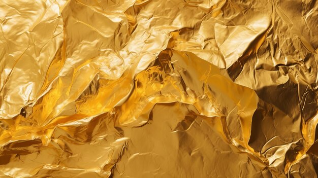 Shimmering Gold Leaf Background Texture Golden Yellow Crumpled Metallic Foil