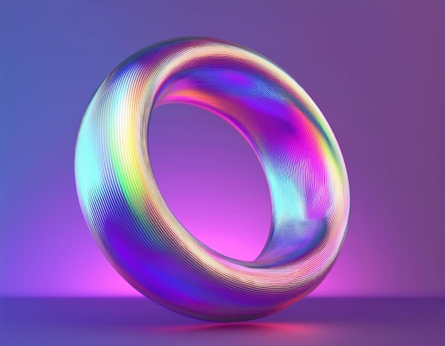 Photo shimmering iridescent ring against a purple background