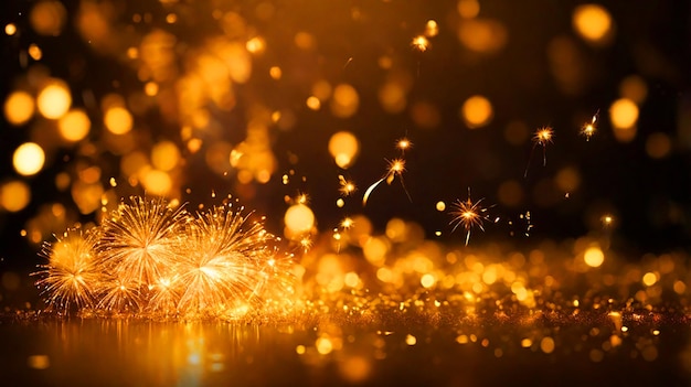 Shimmering Nights Golden Fireworks and Bokeh Bliss for New Years Eve