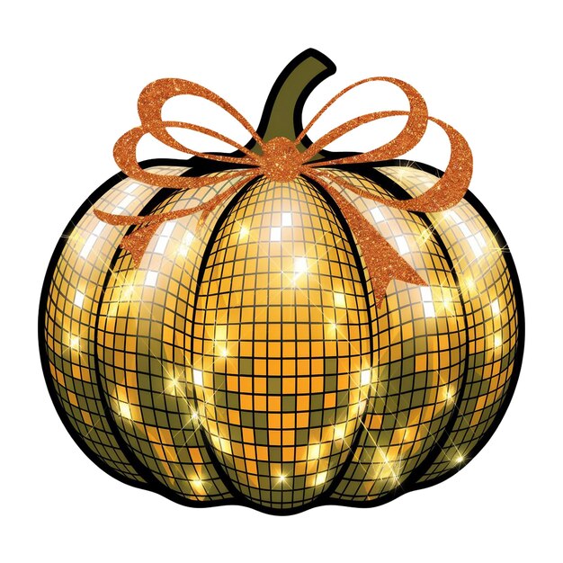 Photo a shimmering pumpkin decorated like a disco ball features a glittery orange bow on top