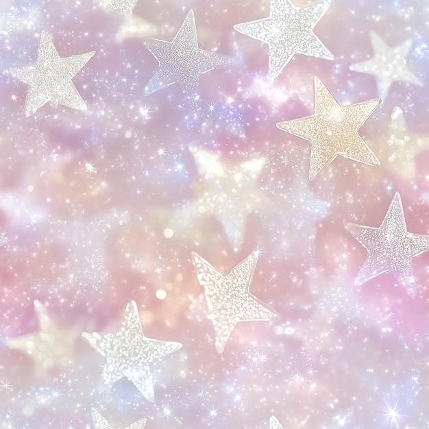 Photo shimmering silver stars on a pastel galaxy background