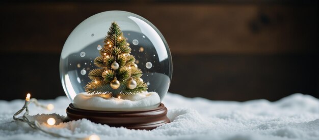 Shimmering snow globe with a gleaming Christmas tree