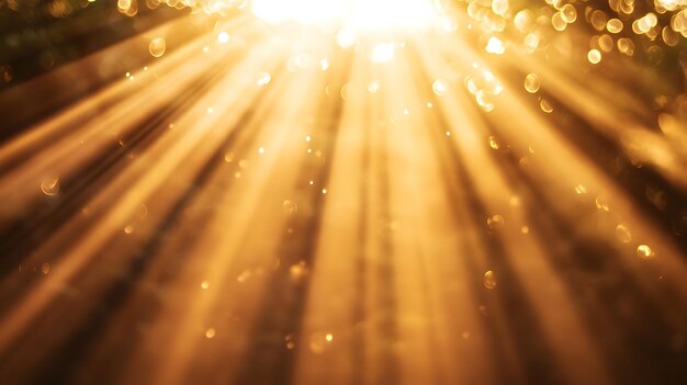 Photo shimmering sunlight beams radiating across the golden sky