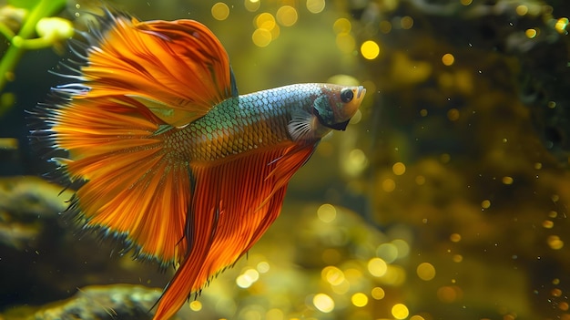 Shimmering Tail of a Fighting Fish A Dazzling Display of Color and Light in Underwater Combat