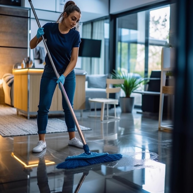 Shine and Serenity Woman Tending to the House with Love cleaning tools