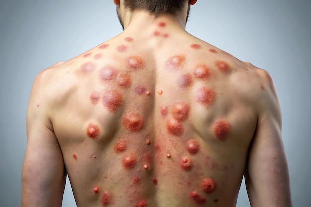 Shingles rash on back with painful clustered blisters