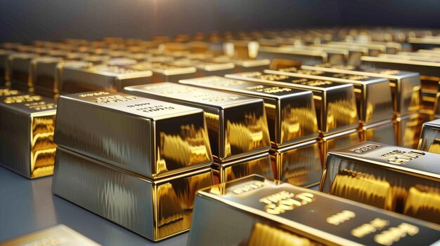 Photo shining gold bars stacked and gleaming concept of wealth investment finance and savings