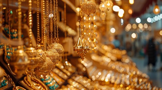 Photo shining gold jewelry display at dubai souk