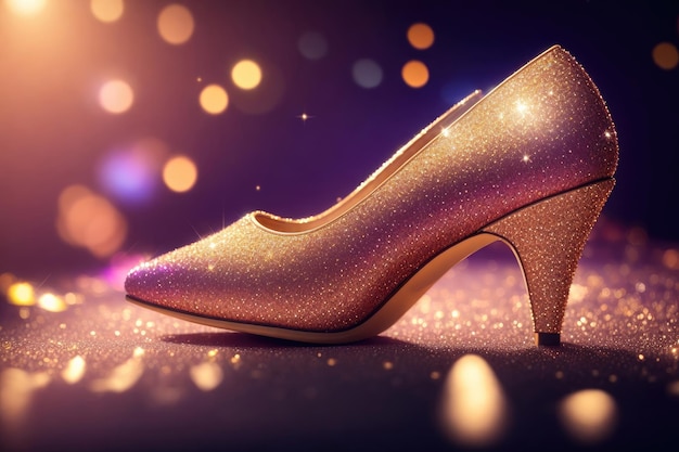 Shining golden highheeled footwear shoe color background ai generative