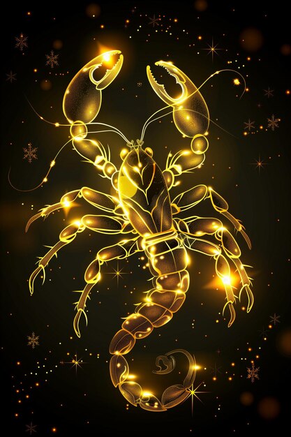 Photo shining golden scorpio zodiac sign on black background illustration