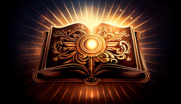 Shining Holy Bible Ancient Book banner illuminated message Generative AI