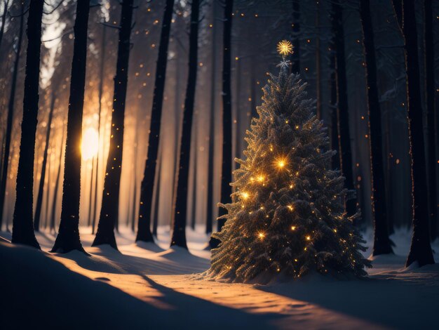 Shining with golden lights Christmas tree Generative AI