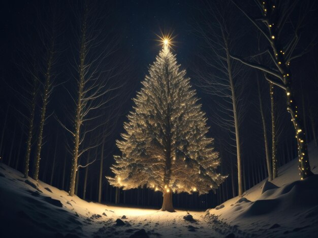 Shining with golden lights Christmas tree Generative AI