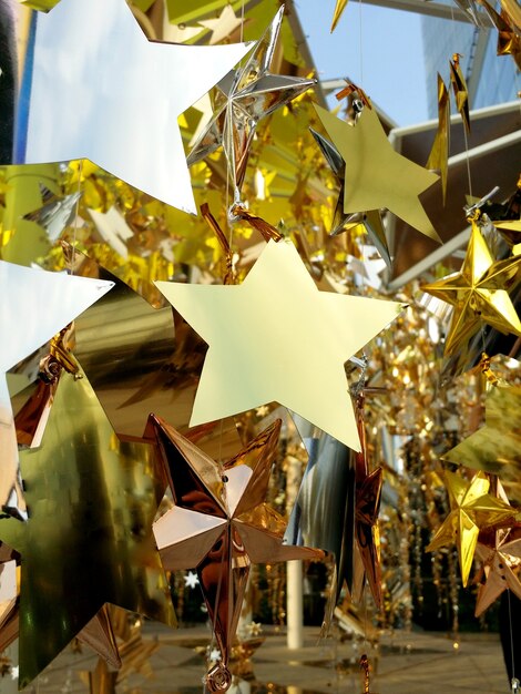 Shinny modern style decoration star for Christmas and New Year celebration festive and outdoor shot.