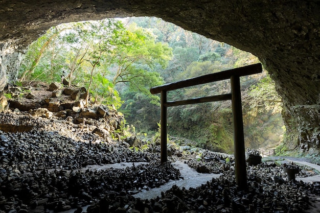 Shinto shrine gateway in the cave