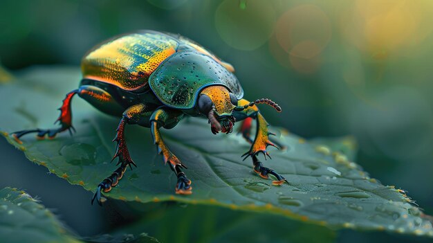 Photo shiny beetle in the leaf