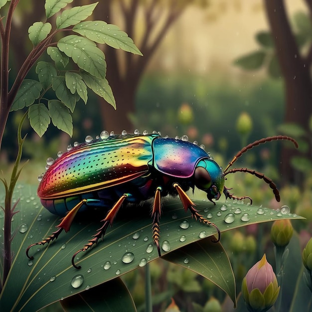 Shiny beetle in the leaf