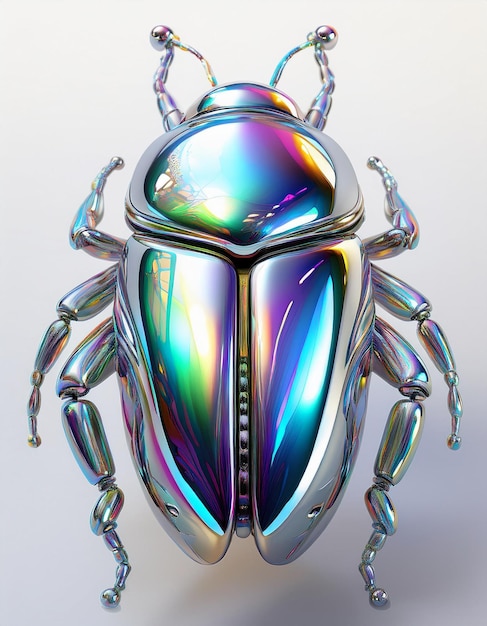 Photo a shiny beetle with a colorful pattern on its back