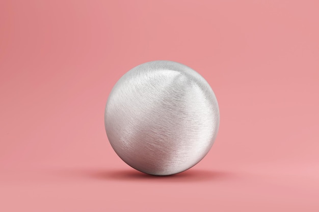 Shiny Big Metal Silver Sphere on pink studio background