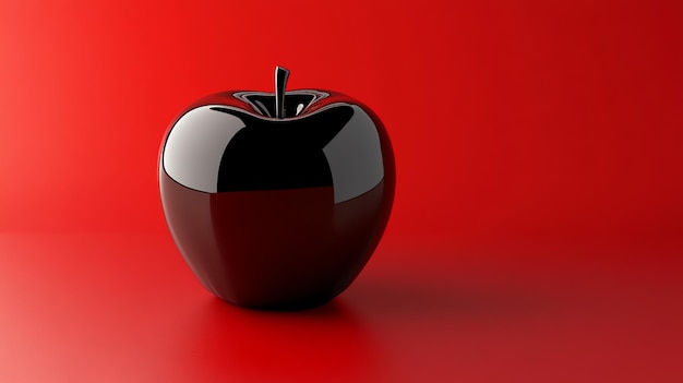 Photo shiny black apple on red background