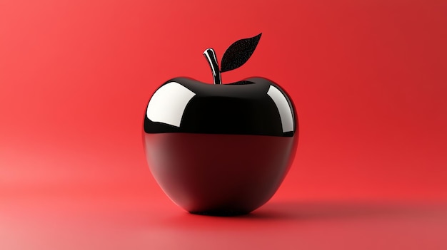 Photo shiny black apple on a red background