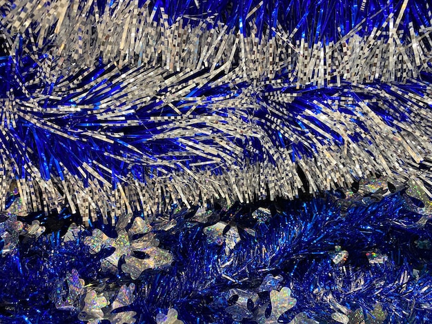 Shiny blue garland closeup