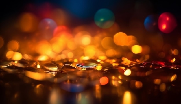 Shiny bubbles in vibrant colors illuminate dark backdrop with candlelight generated by AI