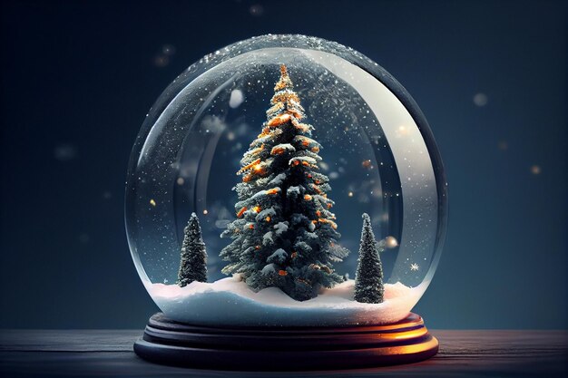 Shiny Christmas Tree In Snow Globegenerative ai