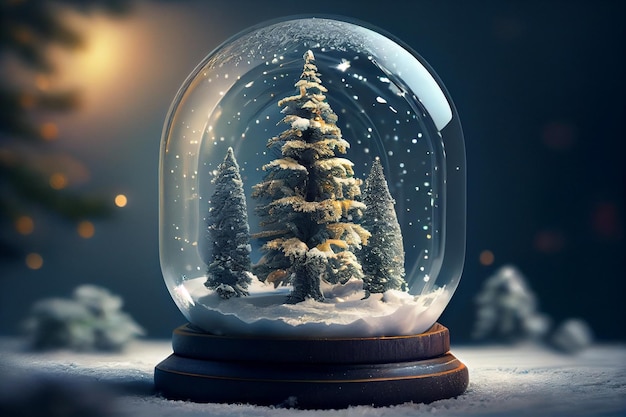 Shiny Christmas Tree In Snow Globegenerative ai